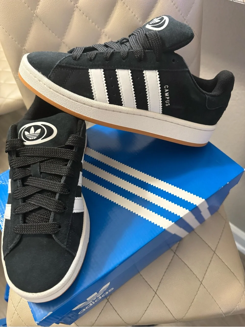 Adidas Campus Black Suede Sneakers with White Stripes
